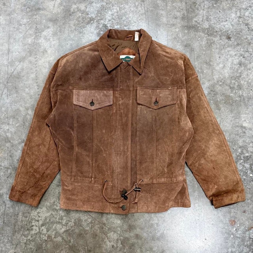 Vintage Outbrook Brown Suede Leather Western Boho Trucker Jacket Womens Medium